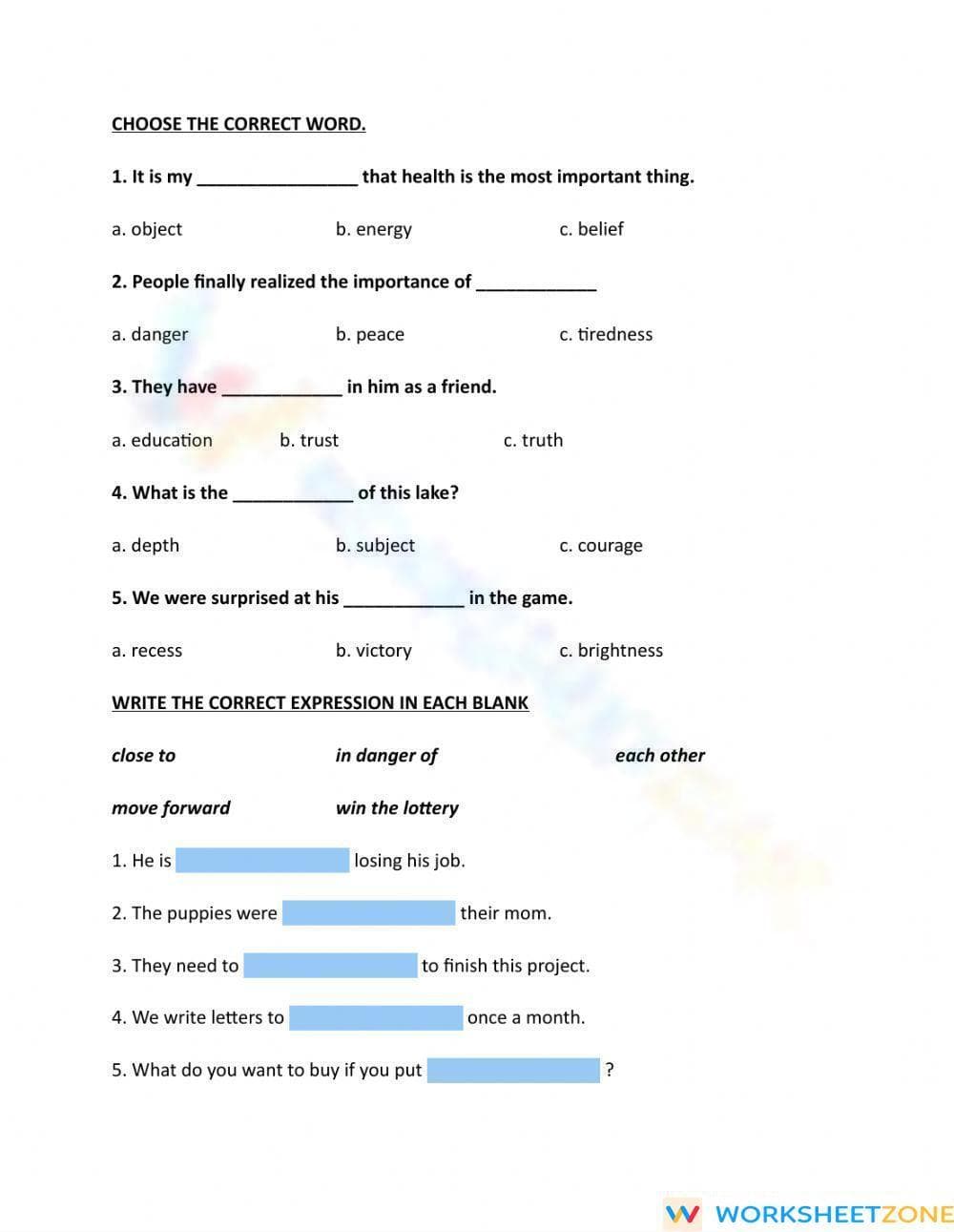 Printable Grade 5 Vocabulary Worksheet: Academic Expressions - Page 1