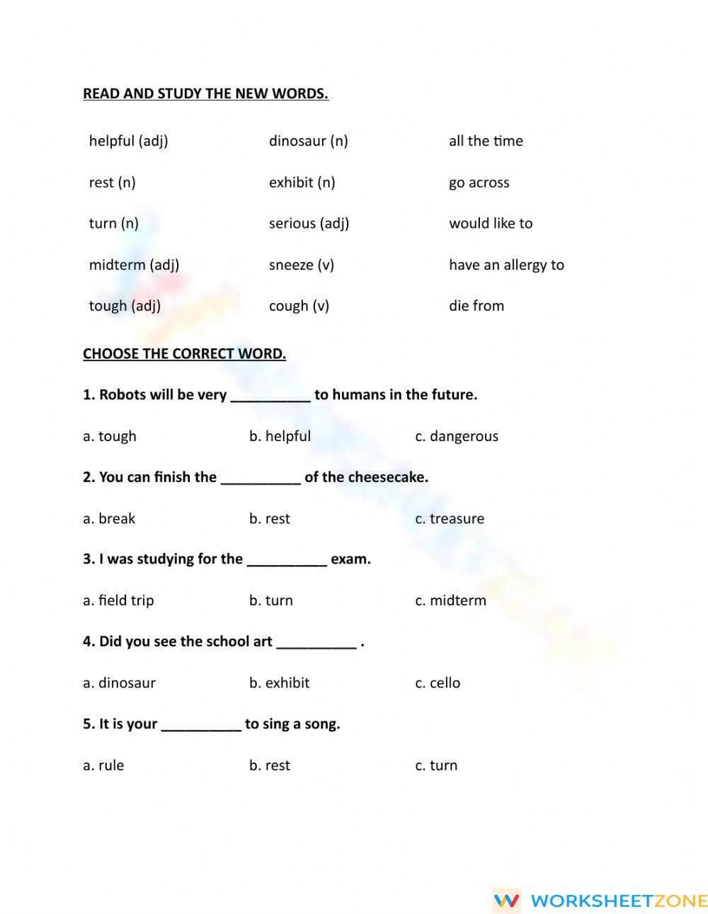 Printable Grade 4 Vocabulary Worksheet: Words and Phrases - Page 1