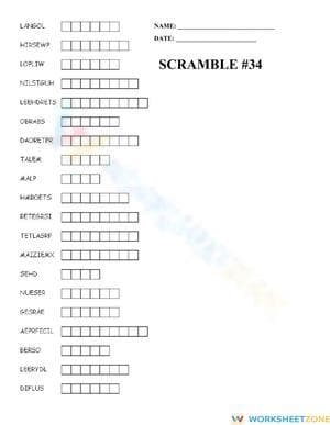Essential Word Scramble #34: Vocabulary & Spelling Guide