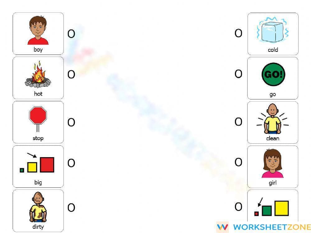 Essential Opposites Matching Worksheet | Kindergarten ELA - Page 1