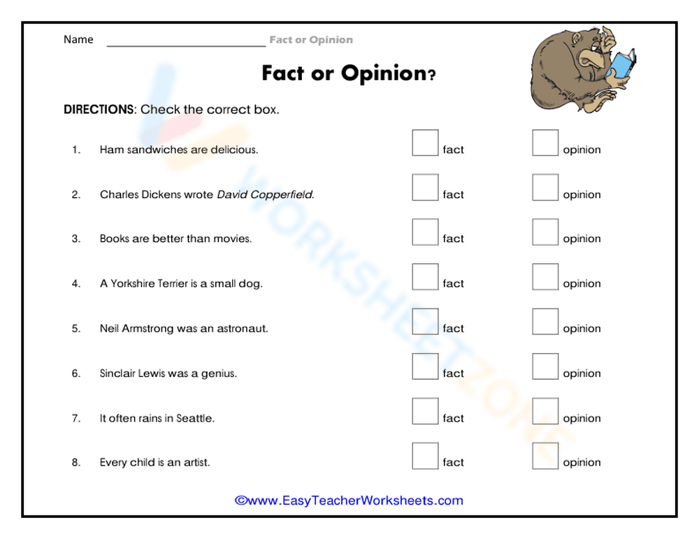 Essential Fact or Opinion Worksheet | Grade 3 Printable - Page 1