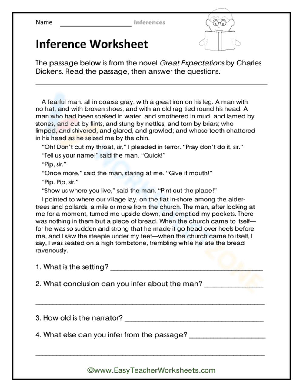 Essential Inference Worksheet: Great Expectations | Grade 4 - Page 1