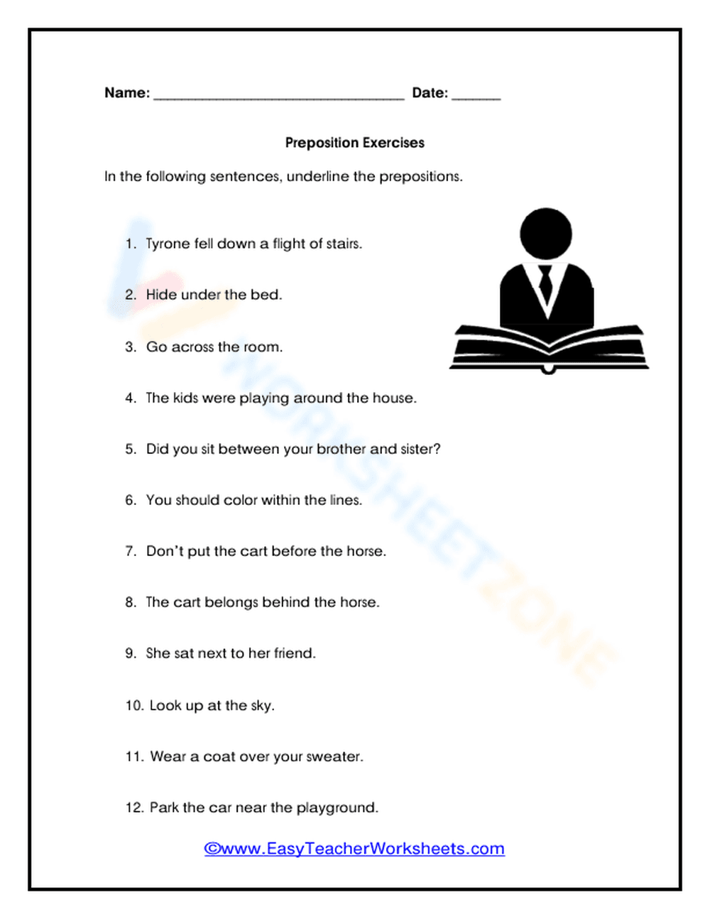 Grade 1-2 Prepositions — Printable No-Prep Worksheet - Page 1