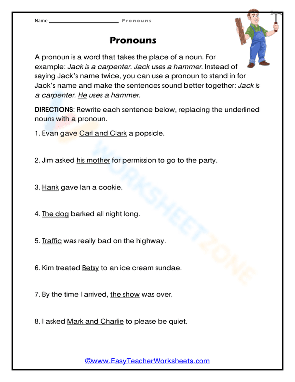 Essential Grade 1-3 Pronoun Practice Worksheet | Aligned - Page 1