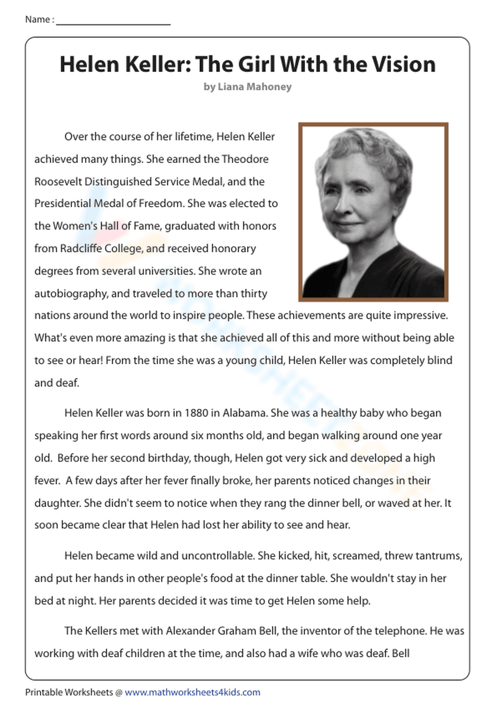 Non-Fiction Reading: About Helen Keller - Page 1