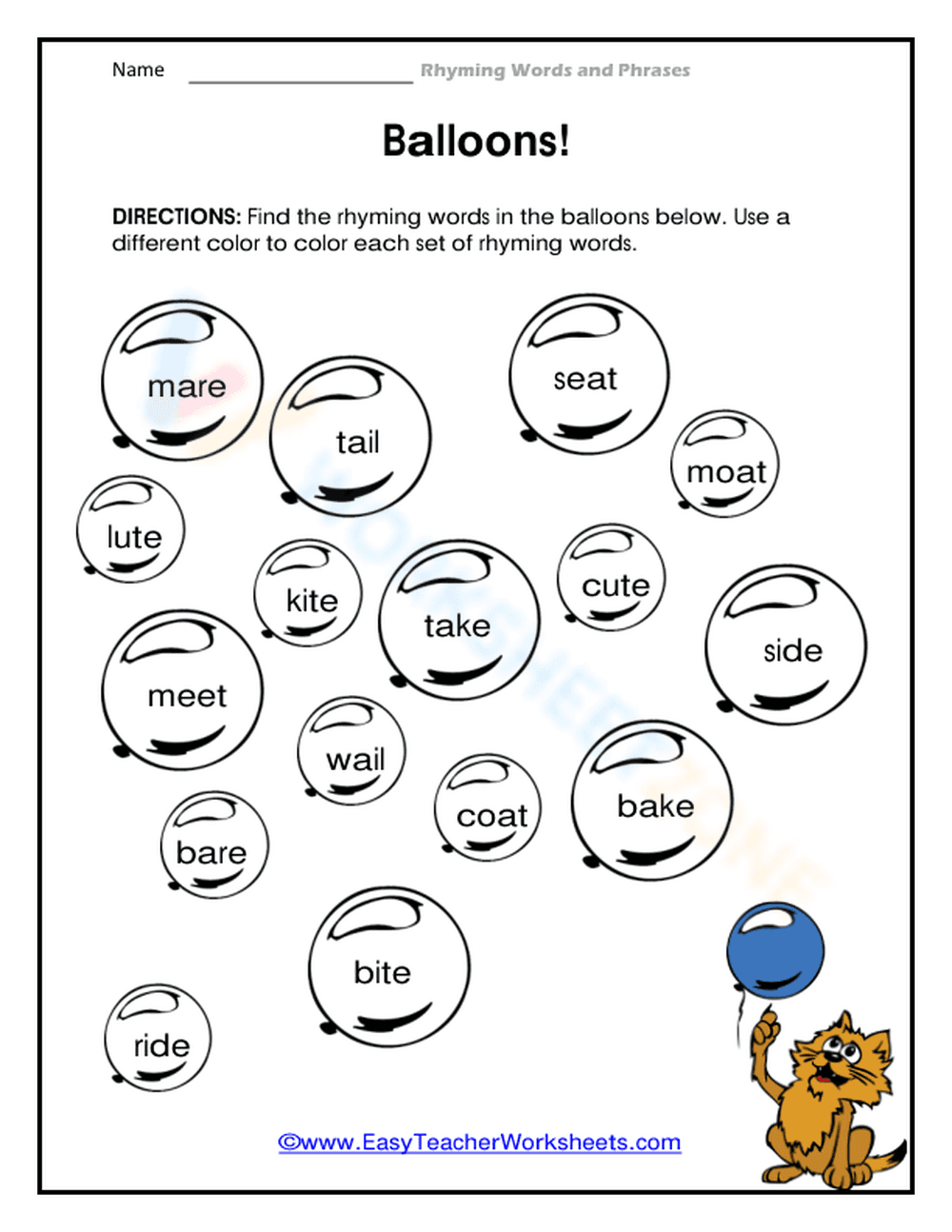 Grade 1 Rhyming Words — Essential Printable Worksheet - Page 1