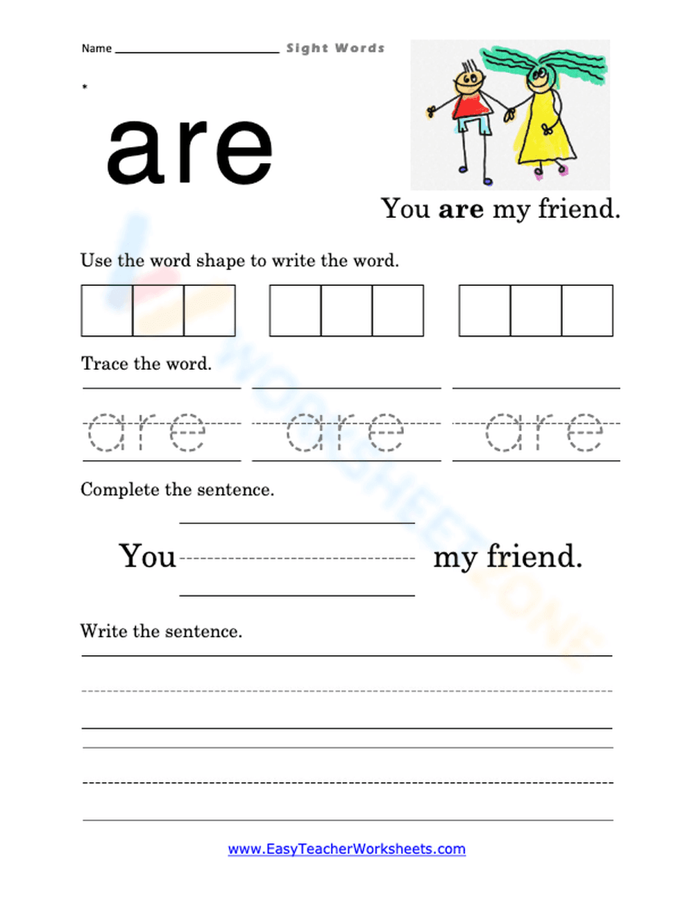 Essential Sight Word 'Are' Worksheet | Grade 1 English - Page 1