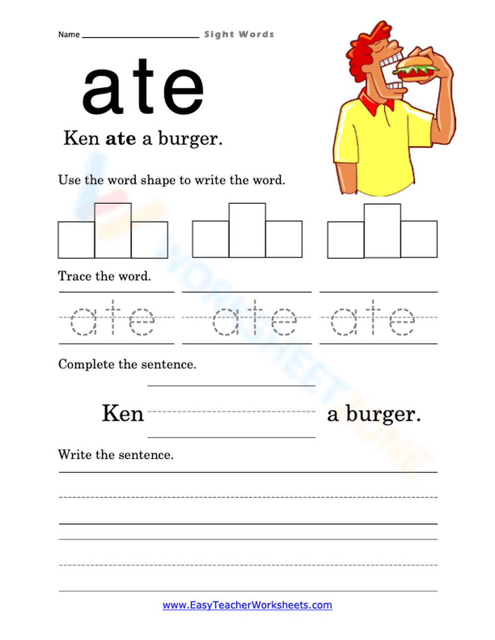 ate Sight Word Worksheet | Grade 1 Essential Practice - Page 1