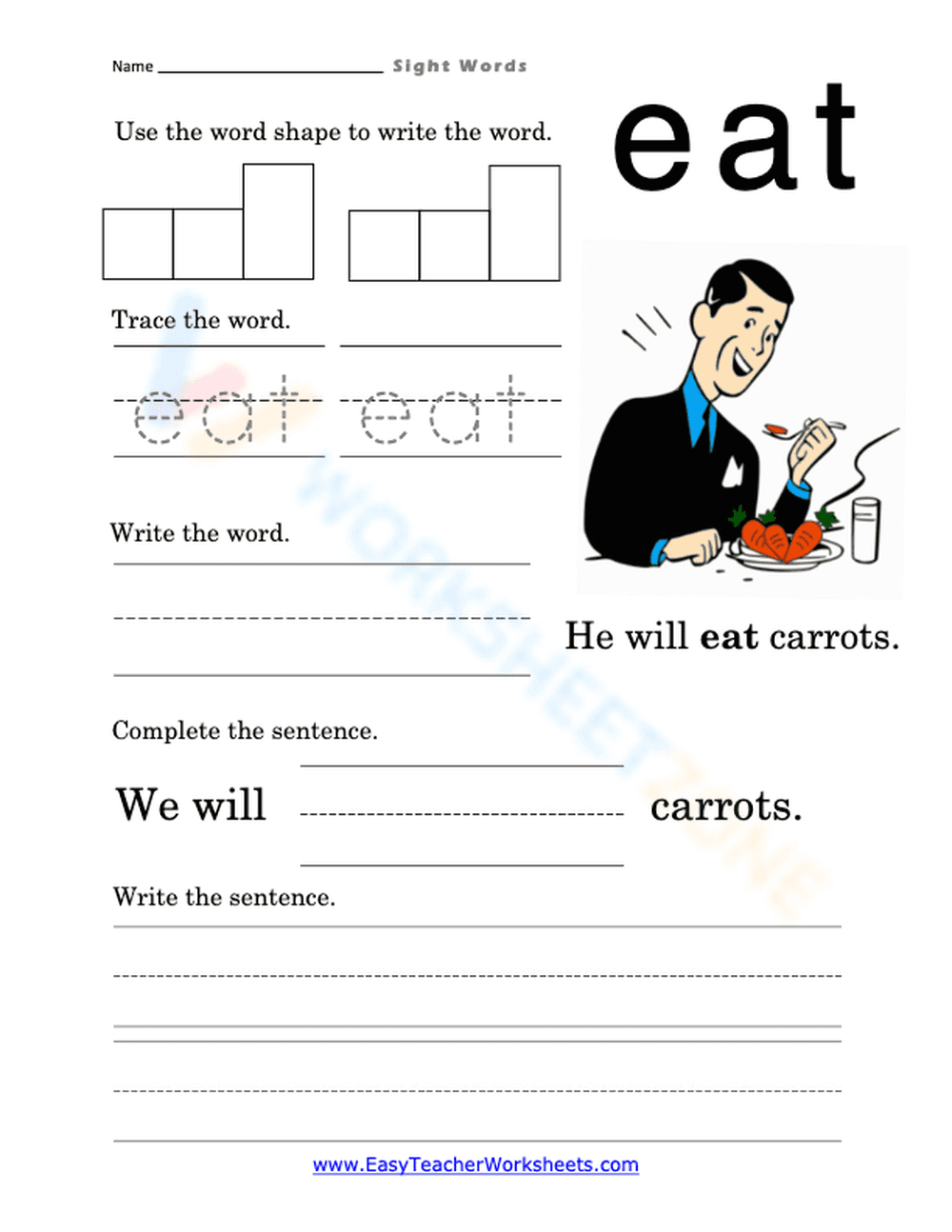 "Eat" Sight Word Worksheet | Grade 2-3 Essential Printable - Page 1