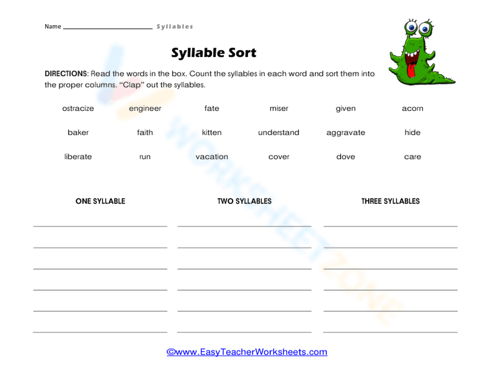 Syllable Sort - Page 1