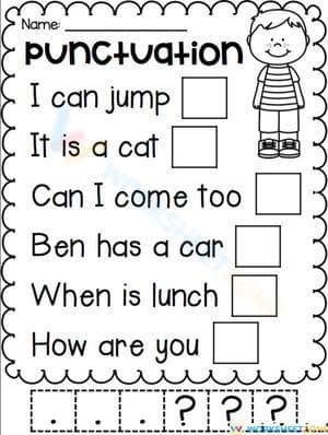 Essential Grade 1 Punctuation Worksheet: Period or Question?