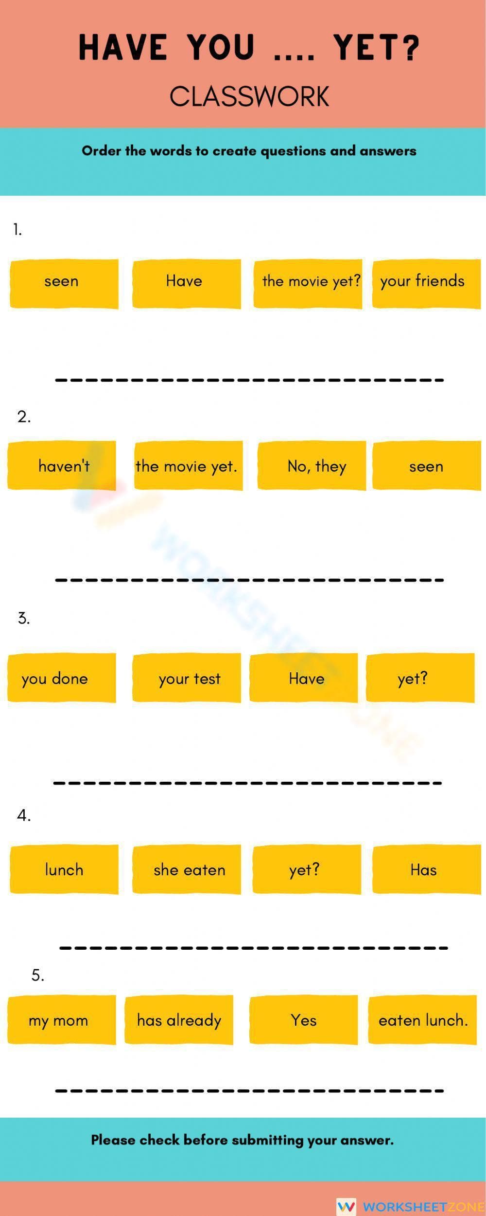 Essential Grade 6 Present Perfect Grammar Worksheet - Page 1