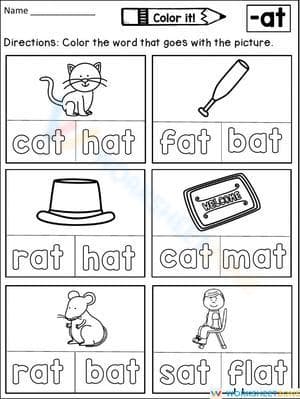 Essential -at Word Family Worksheet | Grade K-2 ELA