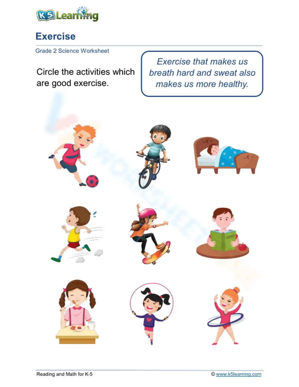 Essential Exercise Worksheet | Grade 2 Science Printable - Page 1