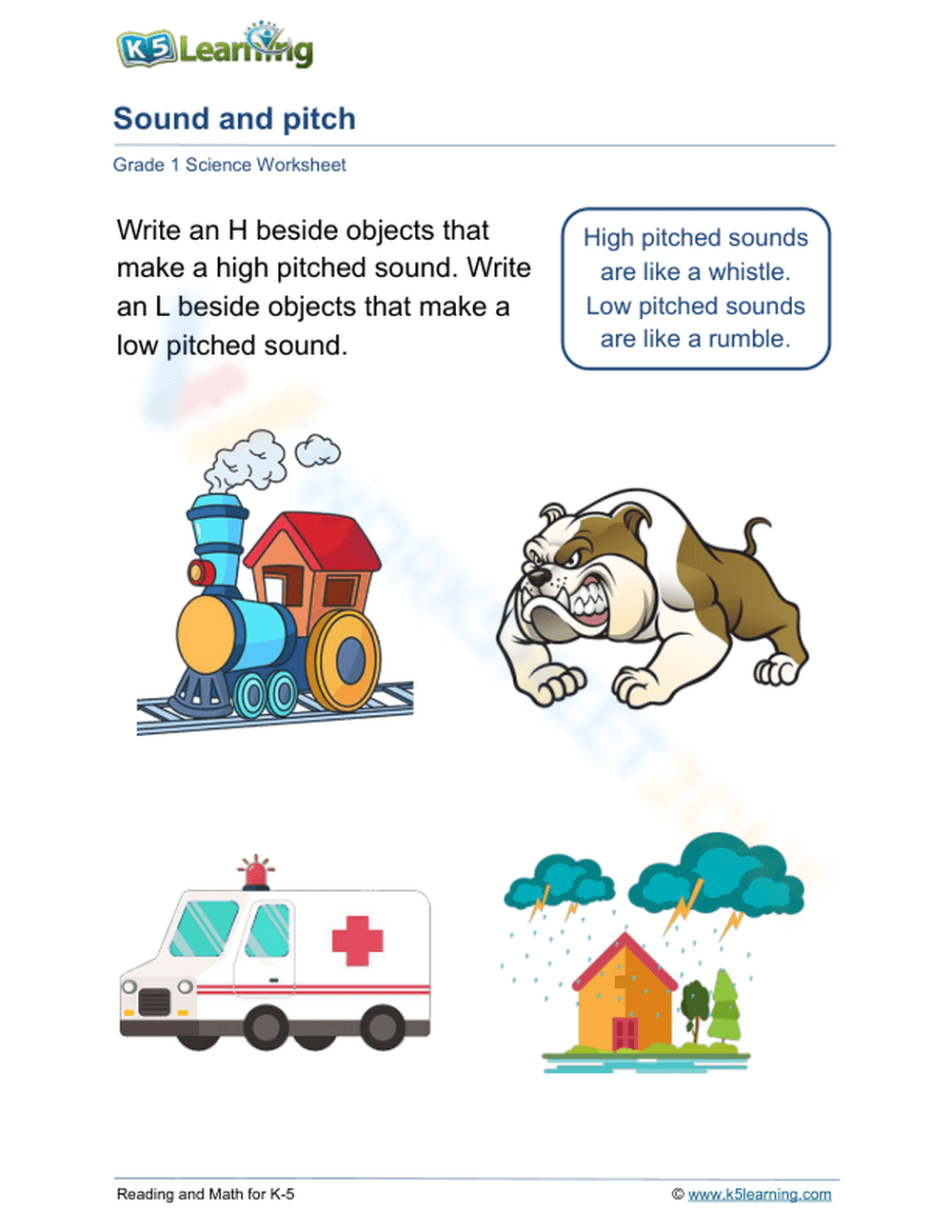 Printable Pitch Identification Worksheet | Grade 1 Science - Page 1