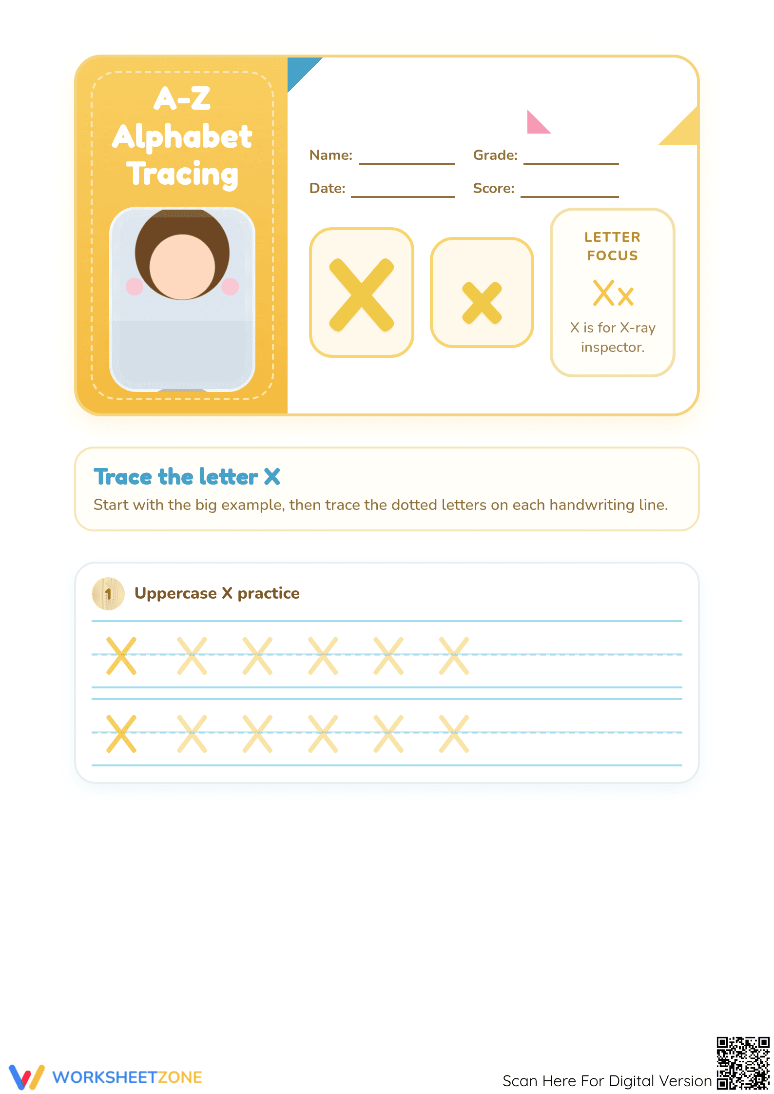 Letter X Tracing Worksheet | Essential Grade K Alphabet - Page 1