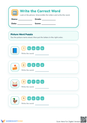 Printable Jumbled Words Worksheet | Preschool ELA