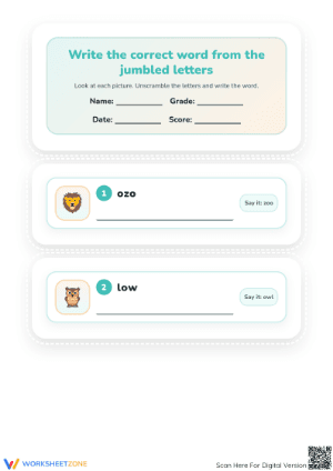 Printable Jumbled Words Worksheet | Preschool ELA