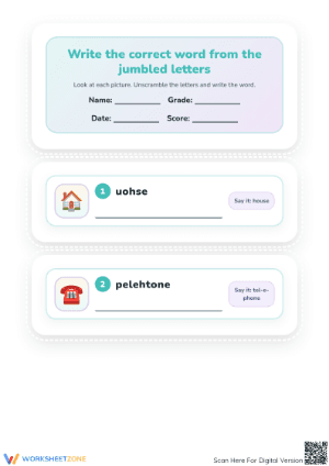 Printable Jumbled Words Worksheet | Preschool ELA