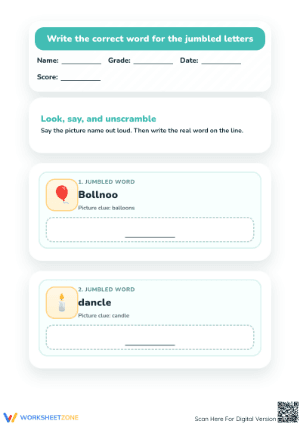 Essential Jumbled Words Worksheet | Preschool ELA