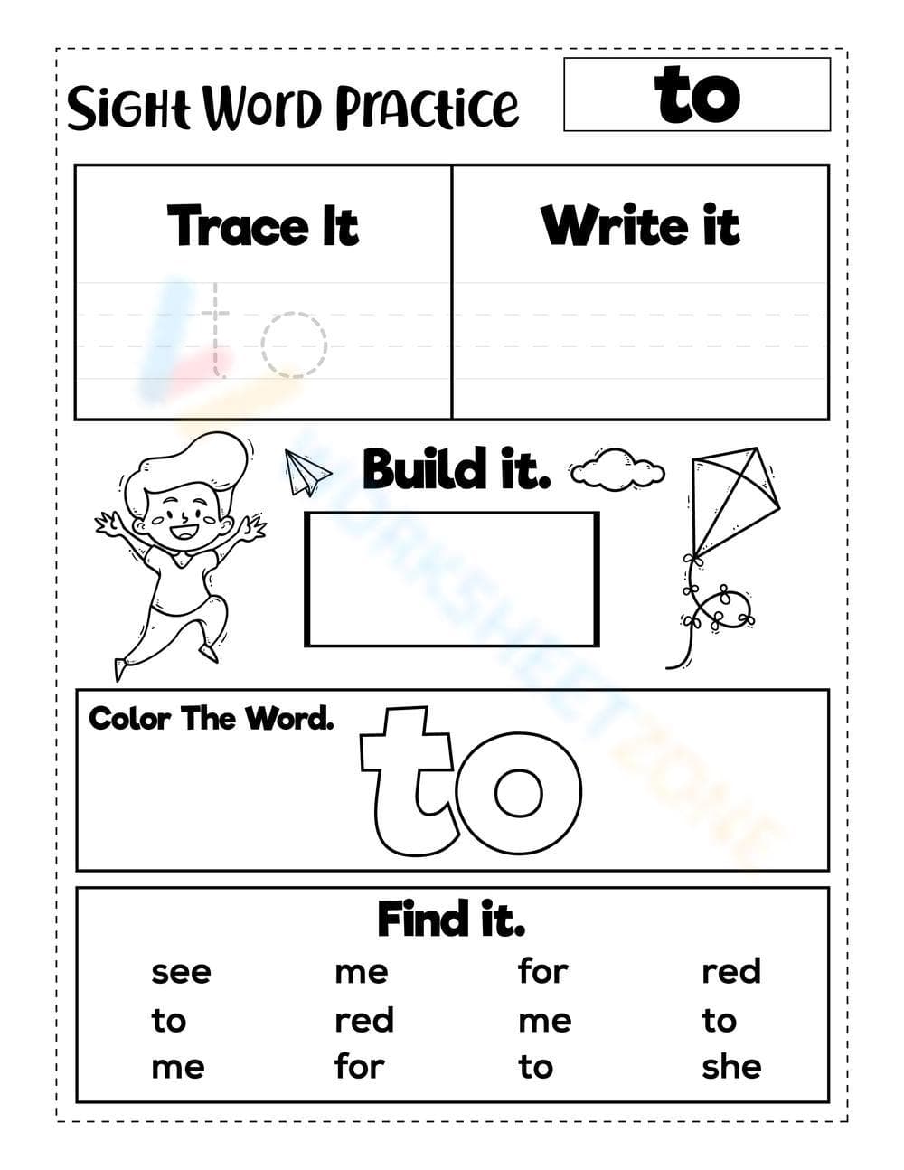 Sight Word "to" - Page 1