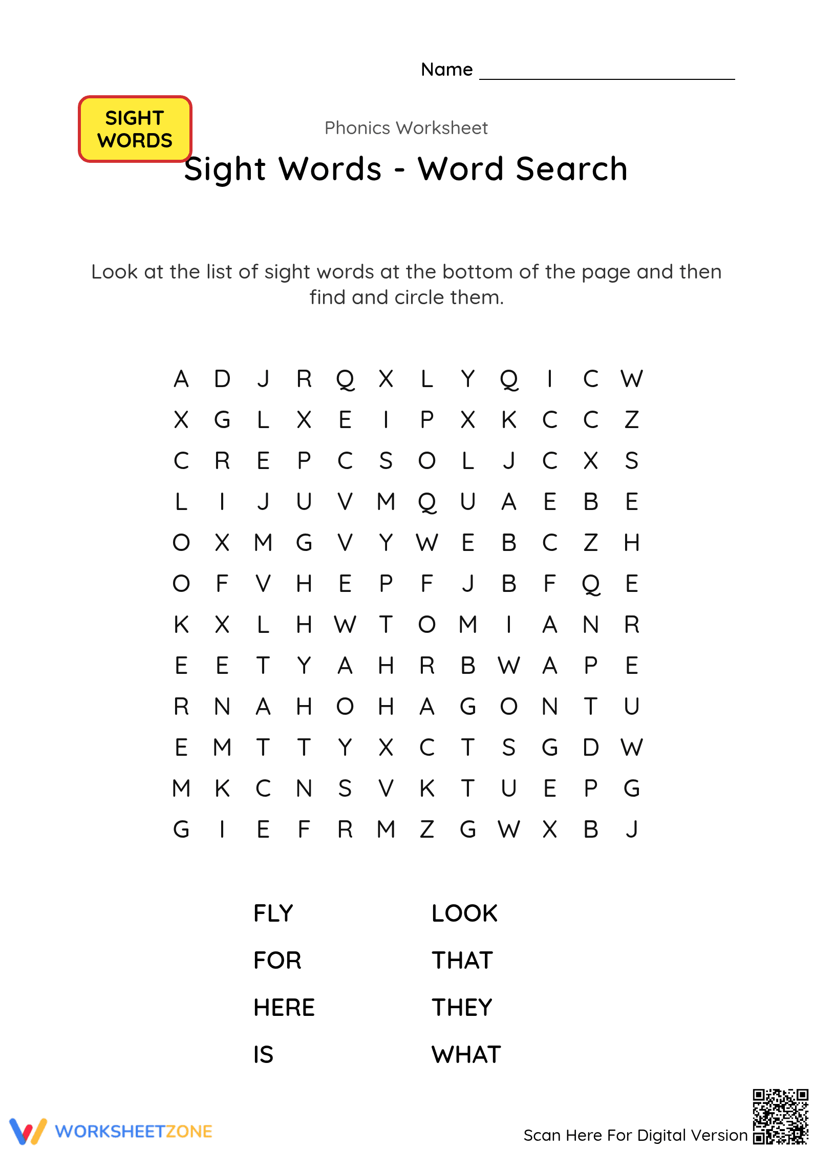 Grade K Sight Words — Printable No-Prep Worksheet - Page 1
