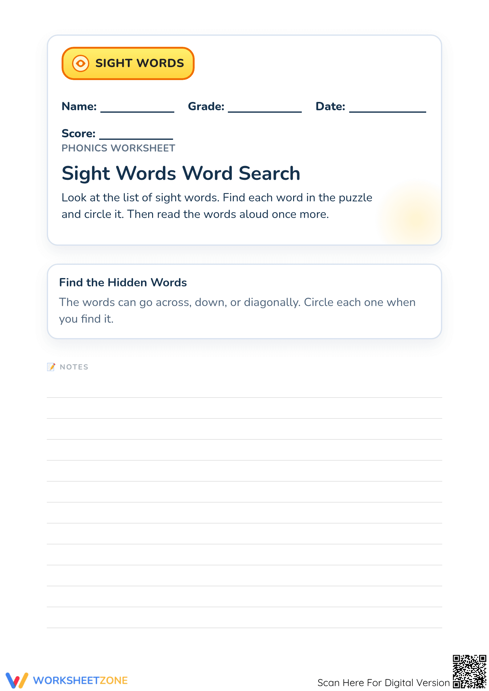 Printable Sight Words Word Search 2 | Grade K-1 Essential - Page 1