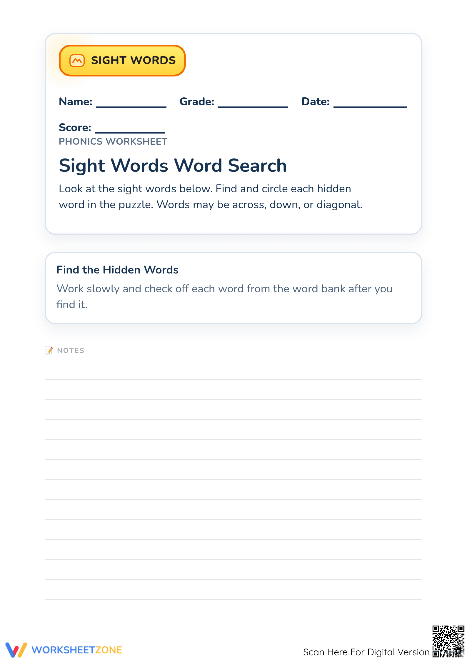 Printable Sight Words Word Search | Grade 1 Essential - Page 1