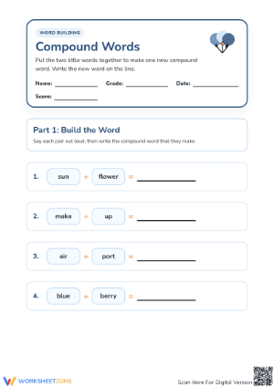 Essential Compound Words Worksheet | Grade 1 Printable