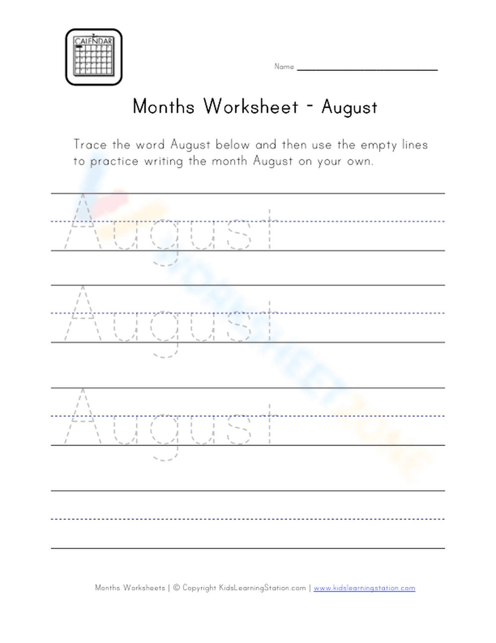 August Worksheet - Page 1