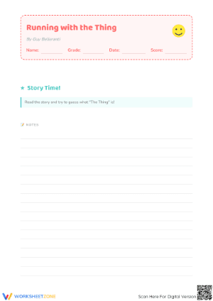 Running with the Thing Worksheet | Aligned Grade 3 ELA
