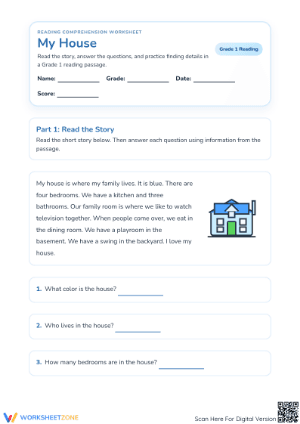 My House Reading Comprehension | Essential Grade 1 Printable