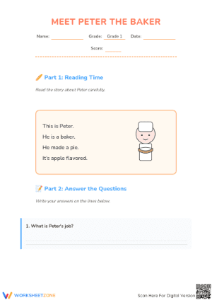 Grade 1 Baker Reading Comprehension — Printable Worksheet