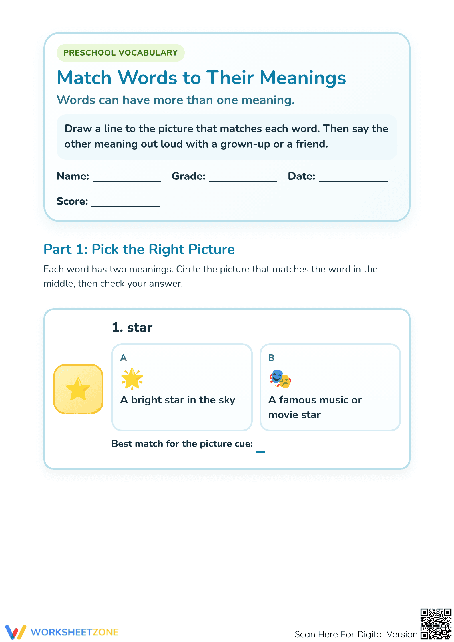 Printable Homonyms Worksheet for Preschool — Ready to Use - Page 1