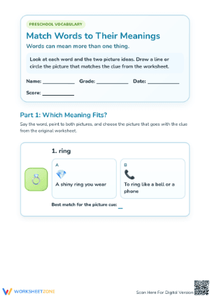 Essential Homonyms Match Worksheet | Preschool Ready