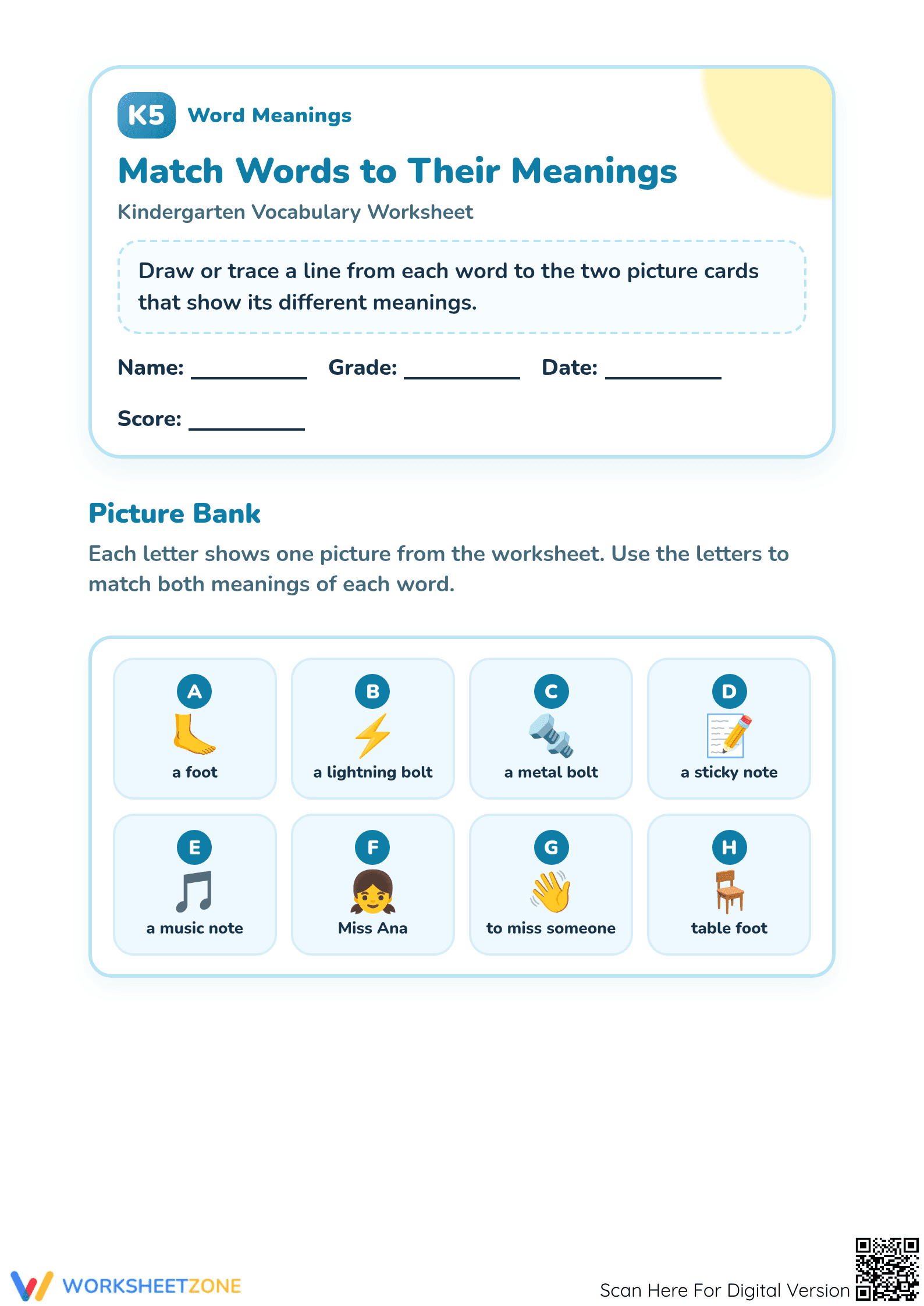 Printable Homonyms Worksheet | Kindergarten ELA Ready - Page 1