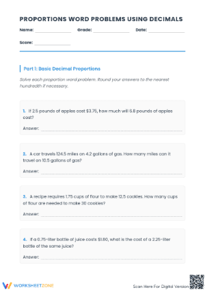 Essential Decimal Proportion Word Problems | Grades 7-9