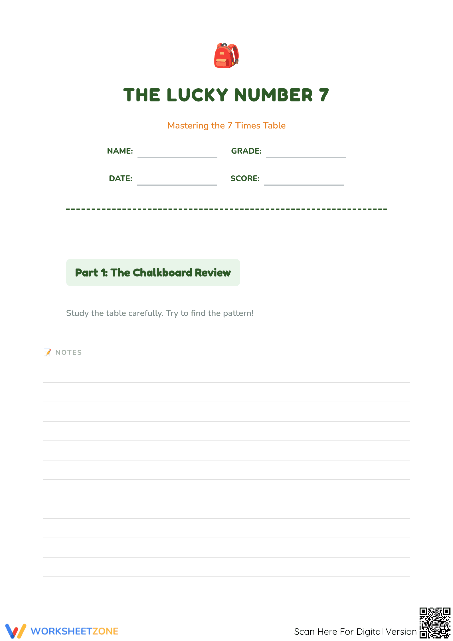 Grade 3 7 Times Table — Printable No-Prep Worksheet - Page 1