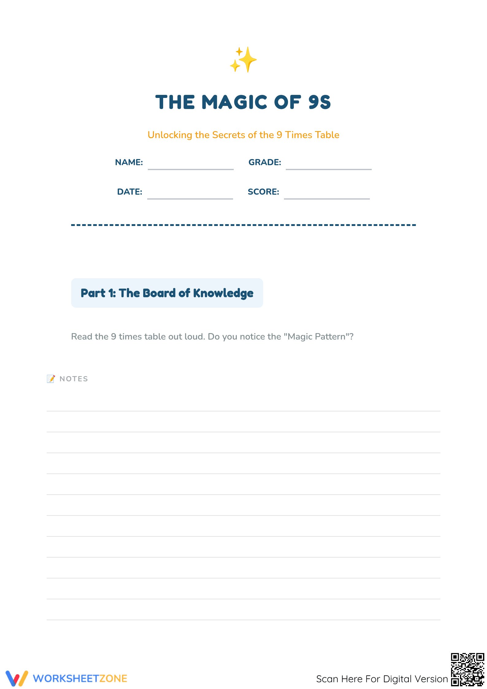 Printable 9x Times Tables Worksheet | Grade 3 Math - Page 1