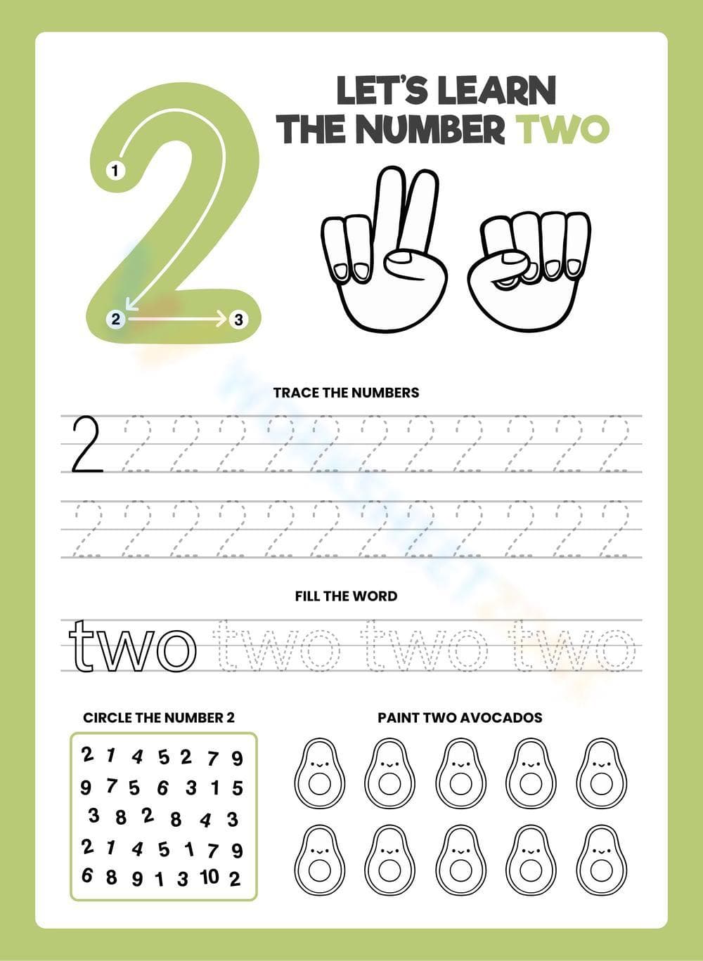 Recognizing Number 2 - Practice Worksheet - Page 1