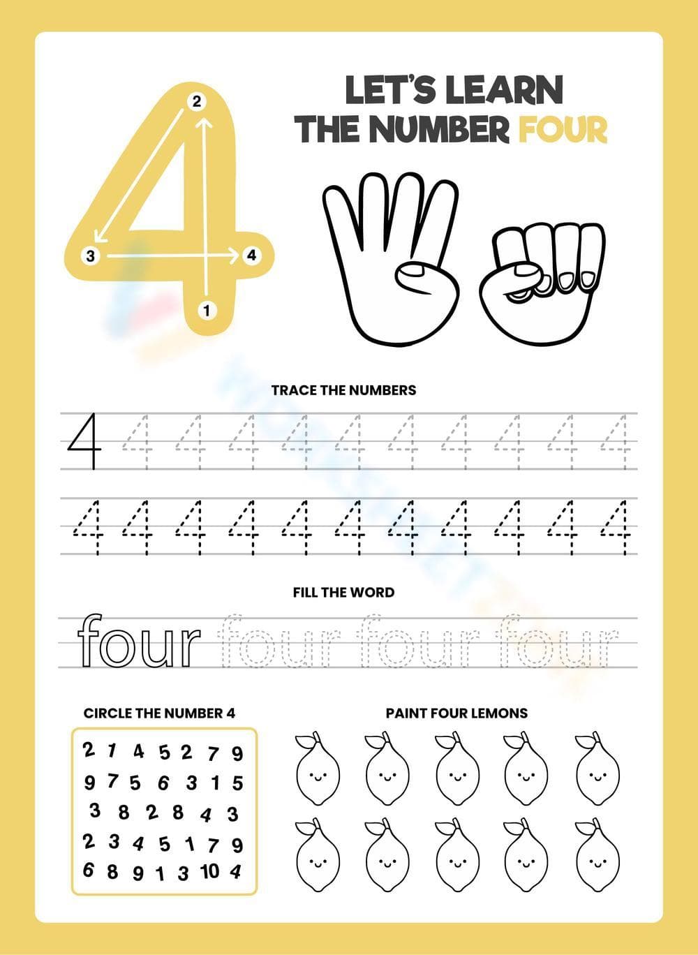 Learn the Number 4: Tracing, Counting & Fun Activities  - Page 1