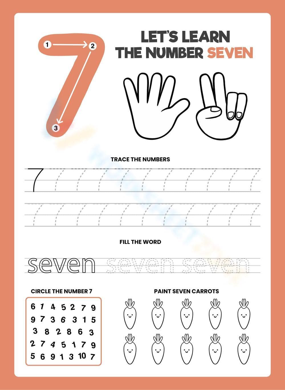  Number 7: Trace, Spell & Paint Seven Carrots

 - Page 1