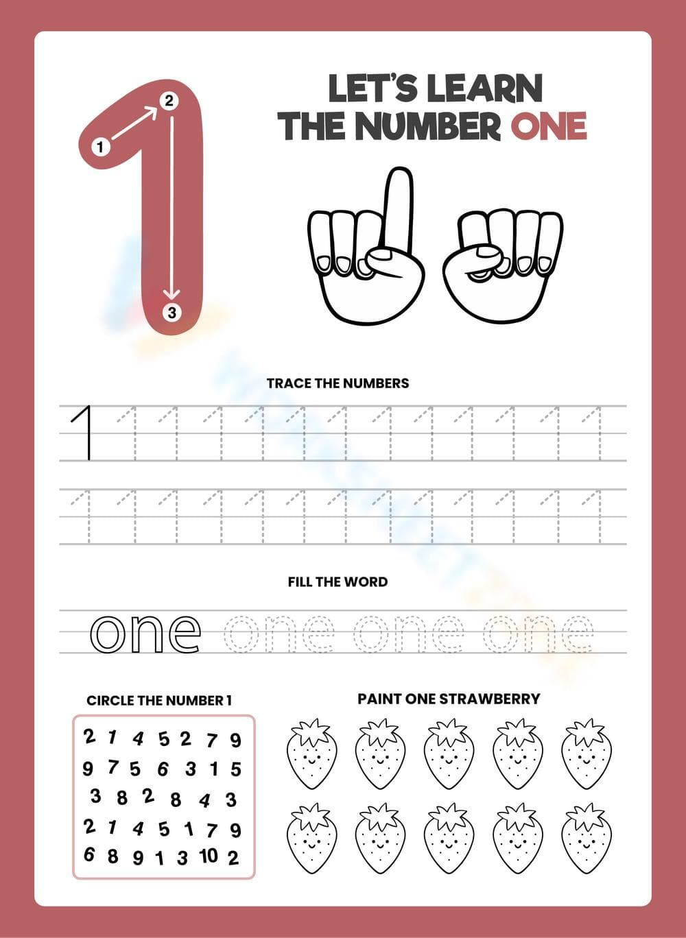 Number 1 Worksheet for Preschool - Trace, Circle & Paint Activities - Page 1