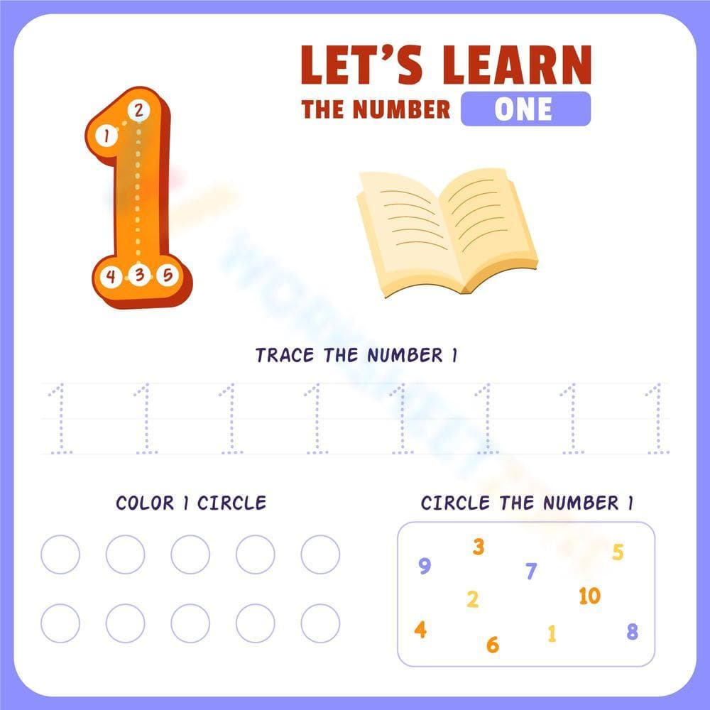 Number 1 Tracing & Recognition Worksheet - Page 1