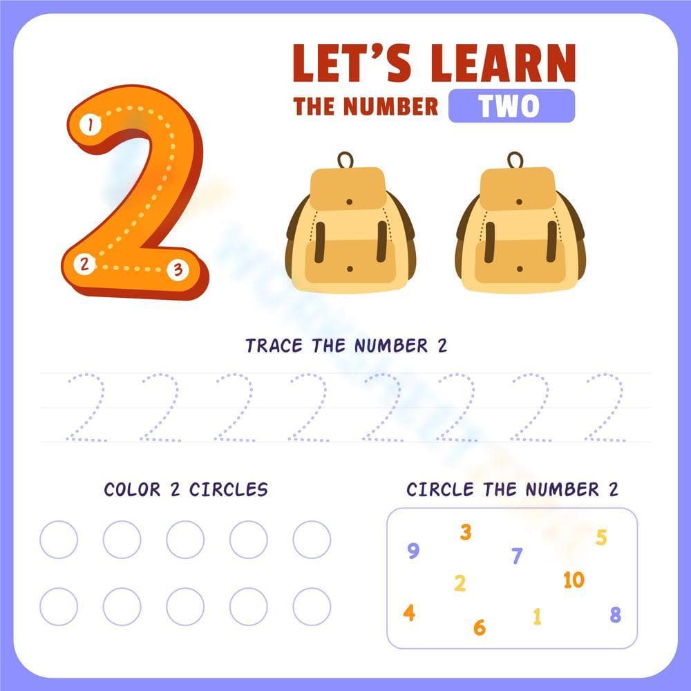 Explore the Number 2: Tracing and Counting Backpacks - Page 1