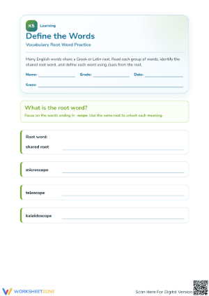 Greek and Latin Roots Worksheet | Grade 3-5 Essential