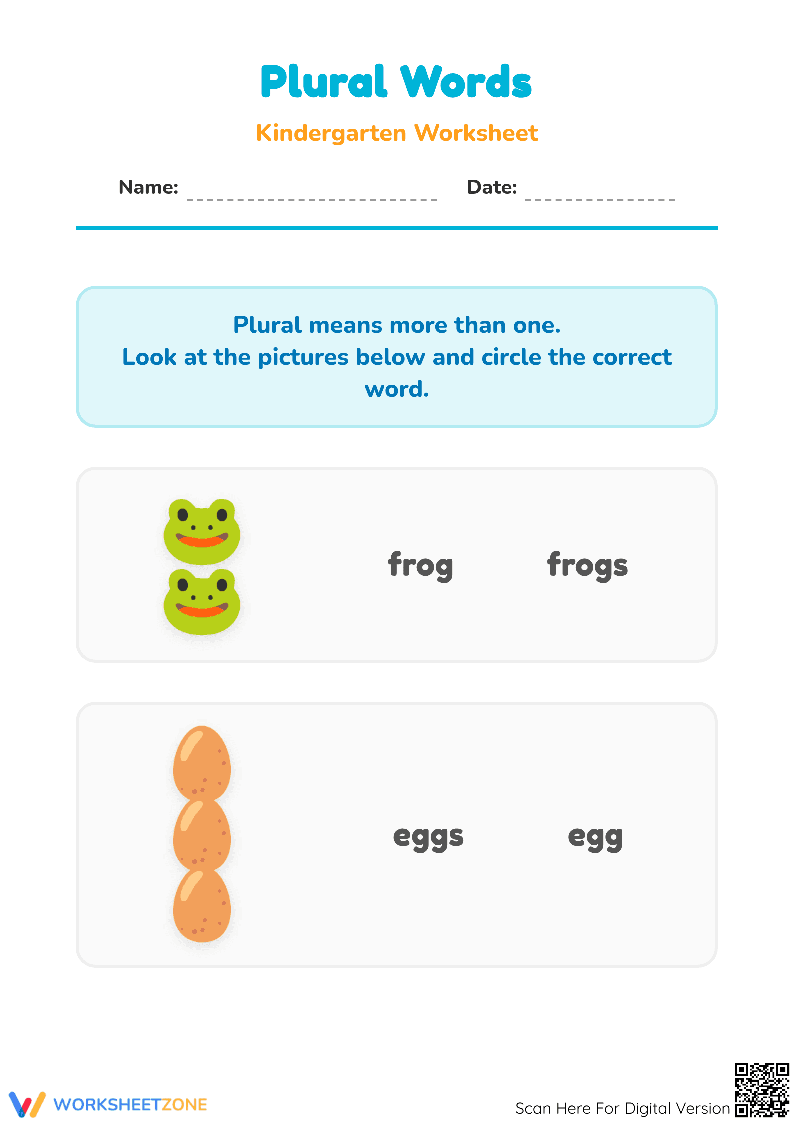Plural Words Worksheet | Essential Kindergarten ELA - Page 1