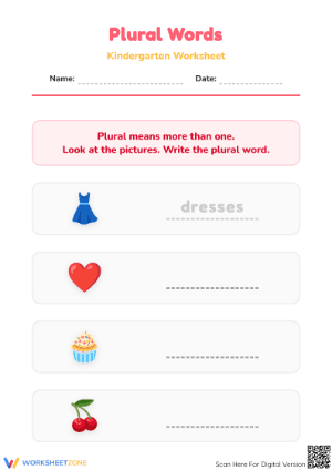 Plural Words Worksheet | Grade K-1 Essential Practice