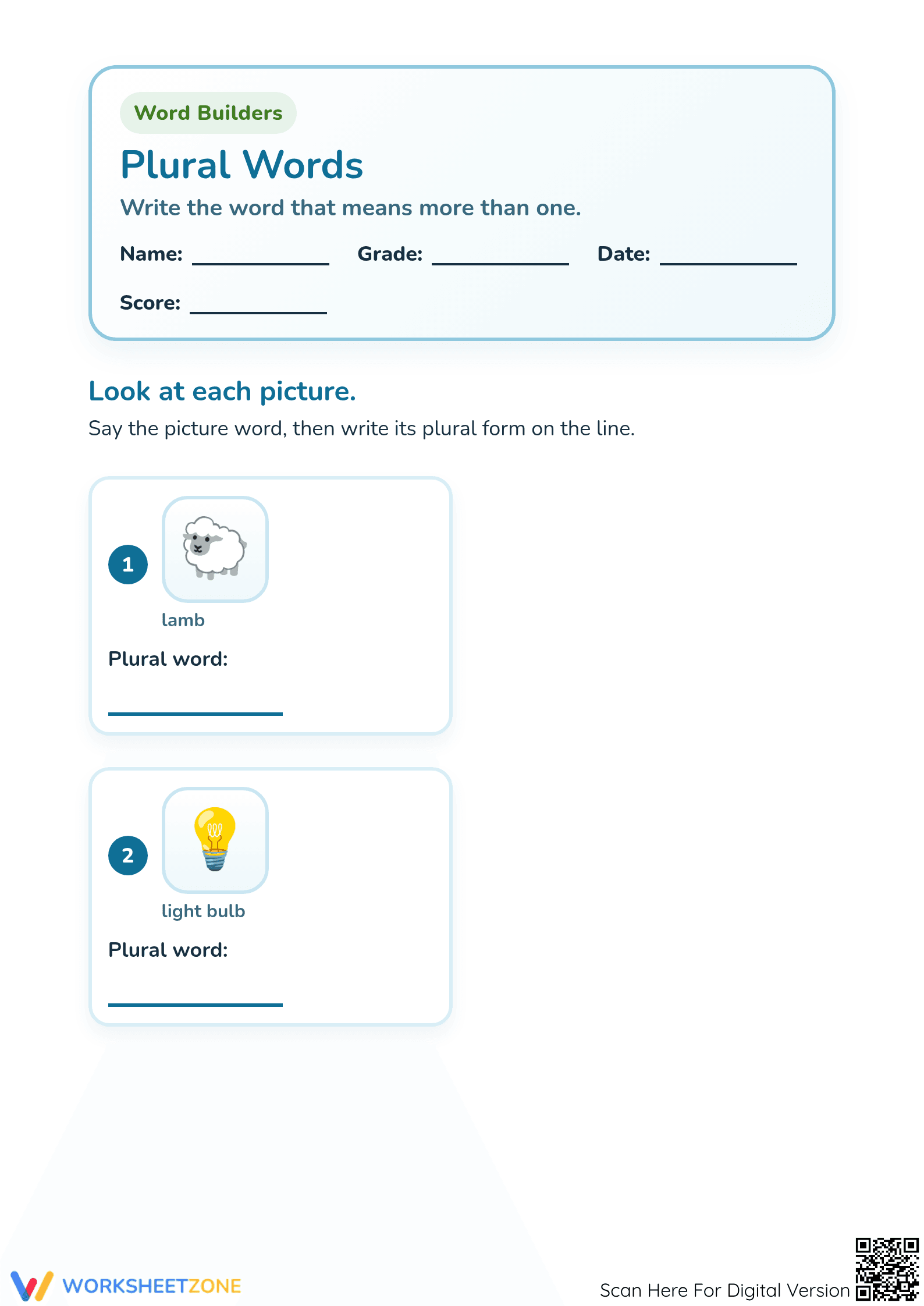 Printable Plural Words Worksheet | Grade 1 ELA - Page 1