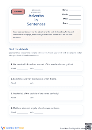 Grade 1 Adverbs Worksheet | Essential Grammar Practice